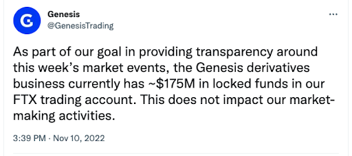 Screenshot of a tweet from @GenesisTrading